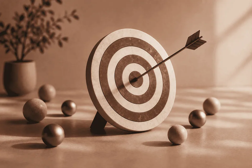 A gold arrow in a target: a precise growth strategy and a successful business