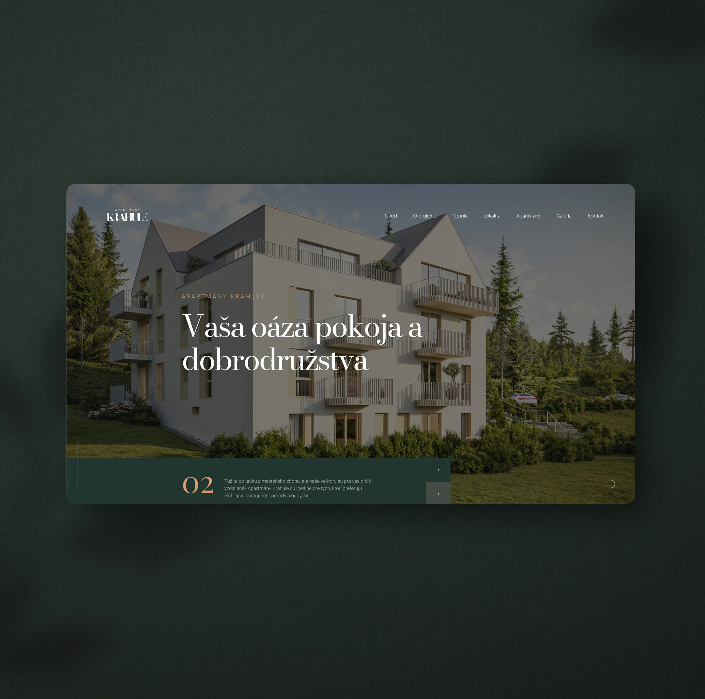 Úvod webu Apartmány Krahule, „Vaša oáza pokoja“