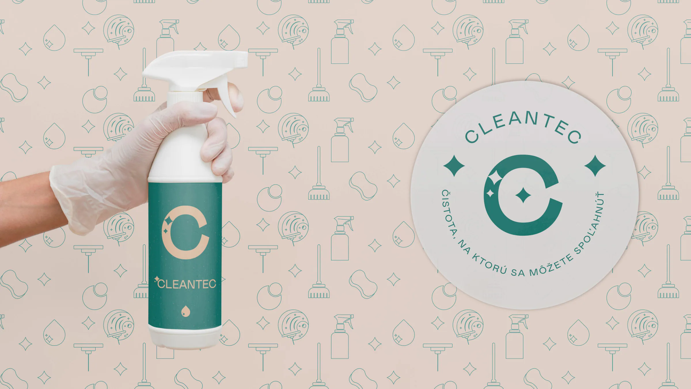 Banner CleanTec s čistiacim sprejom a logom