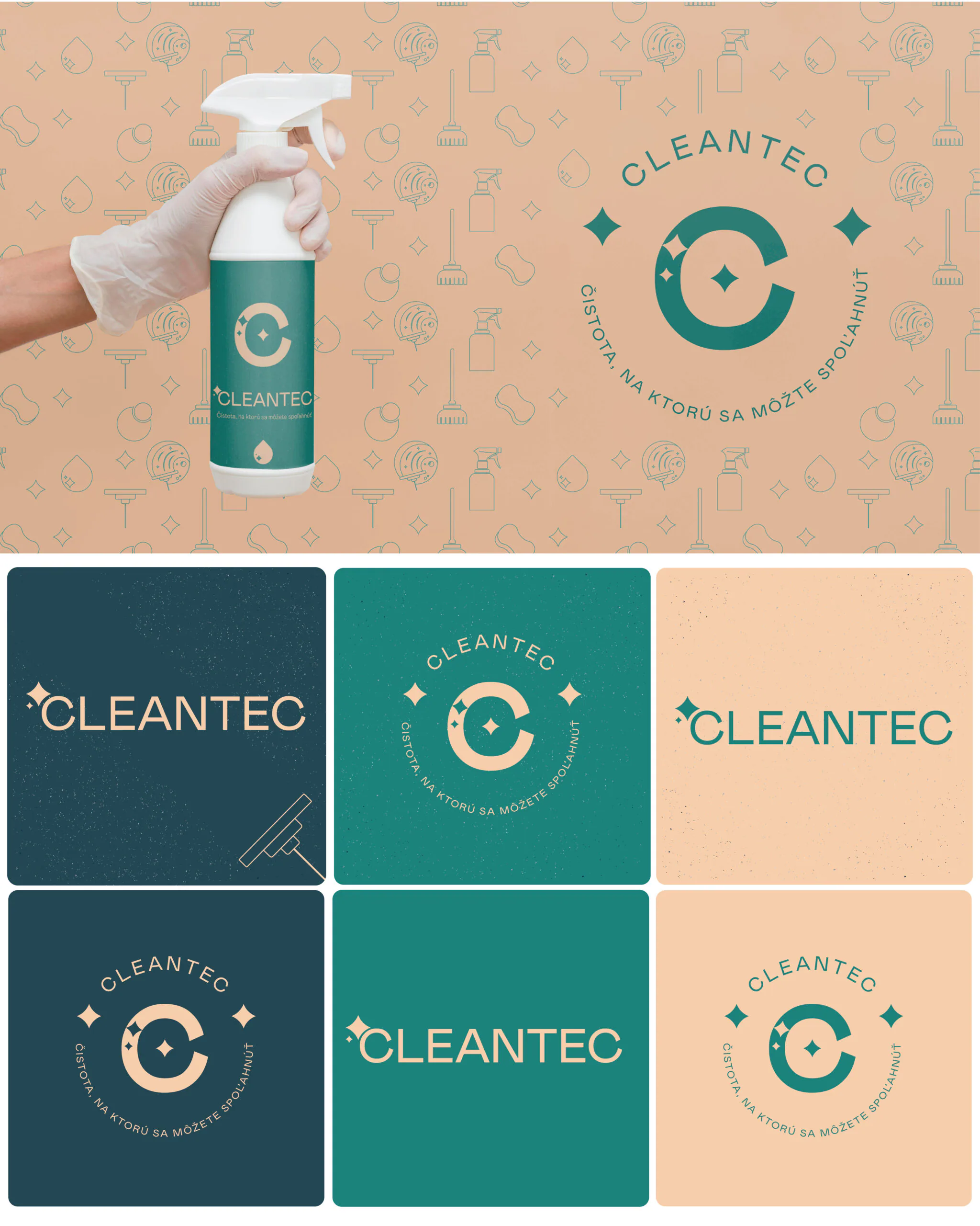 Varianty loga CleanTec v tyrkysovej a broskyňovej