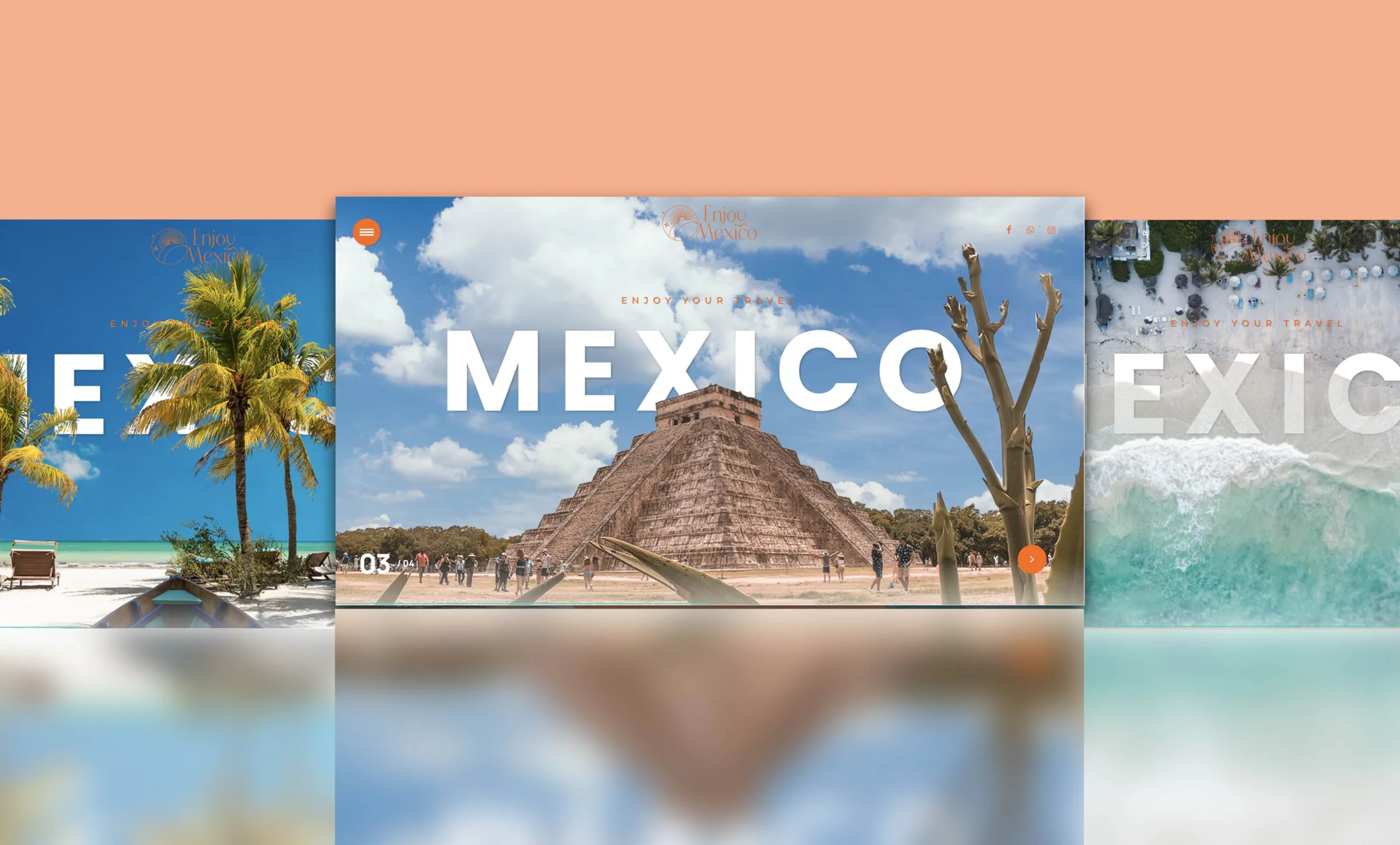 Web Enjoy Mexico Travel s mexickými plážami a pyramídou