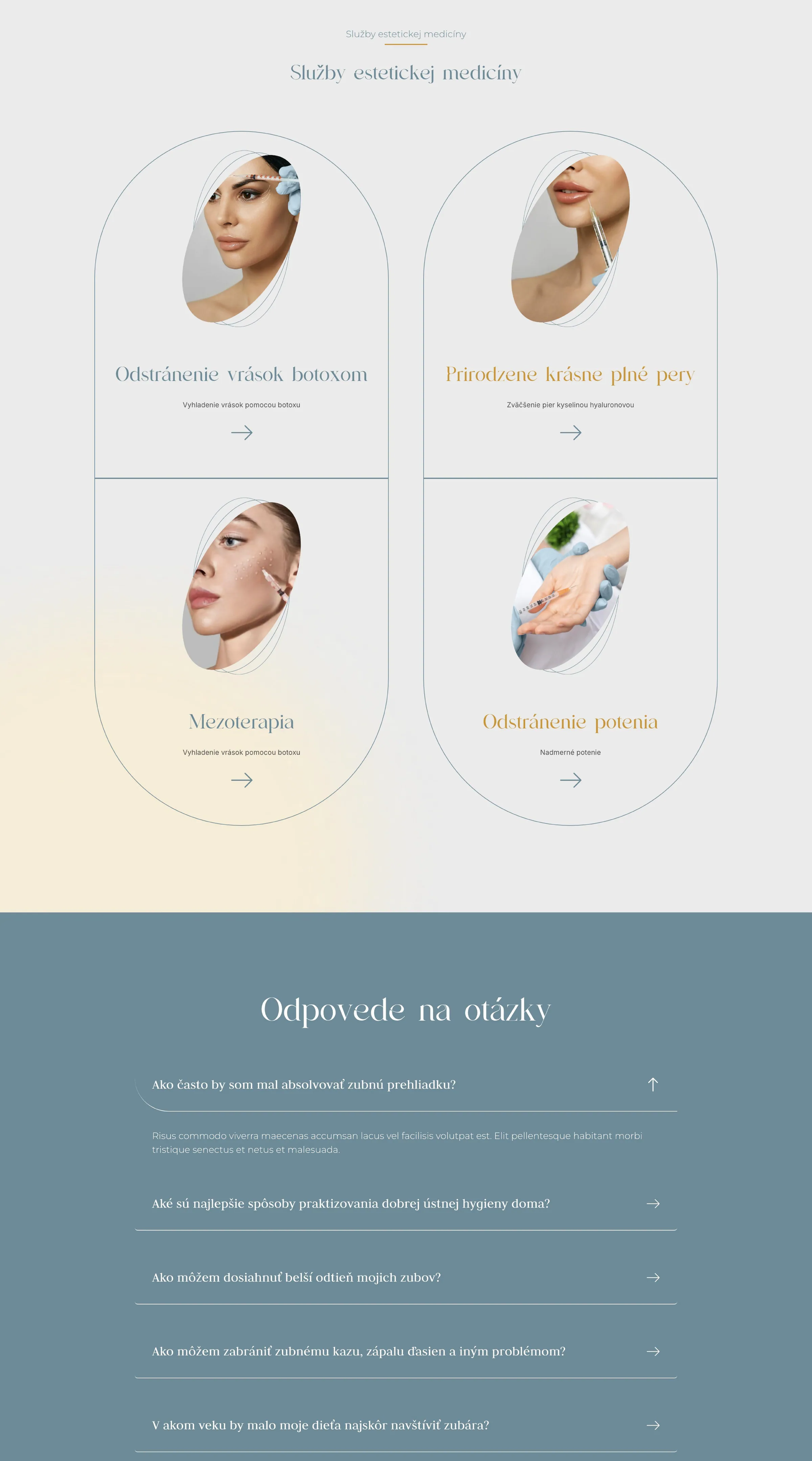 Detail služieb s oválnymi fotografiami na webe HH Dental