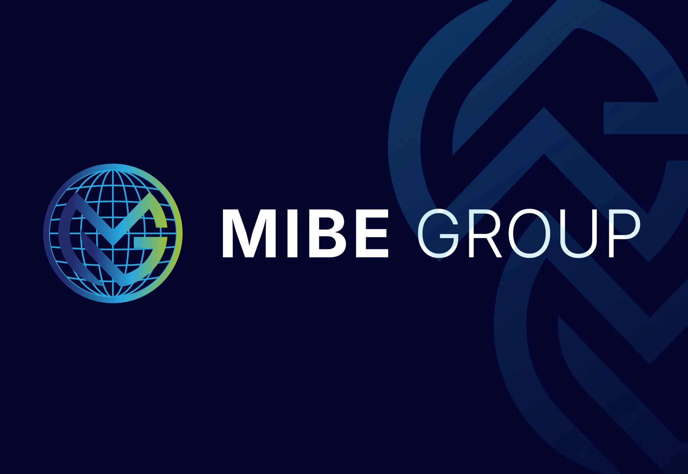 Logo MibeGroup na tmavomodrom pozadí