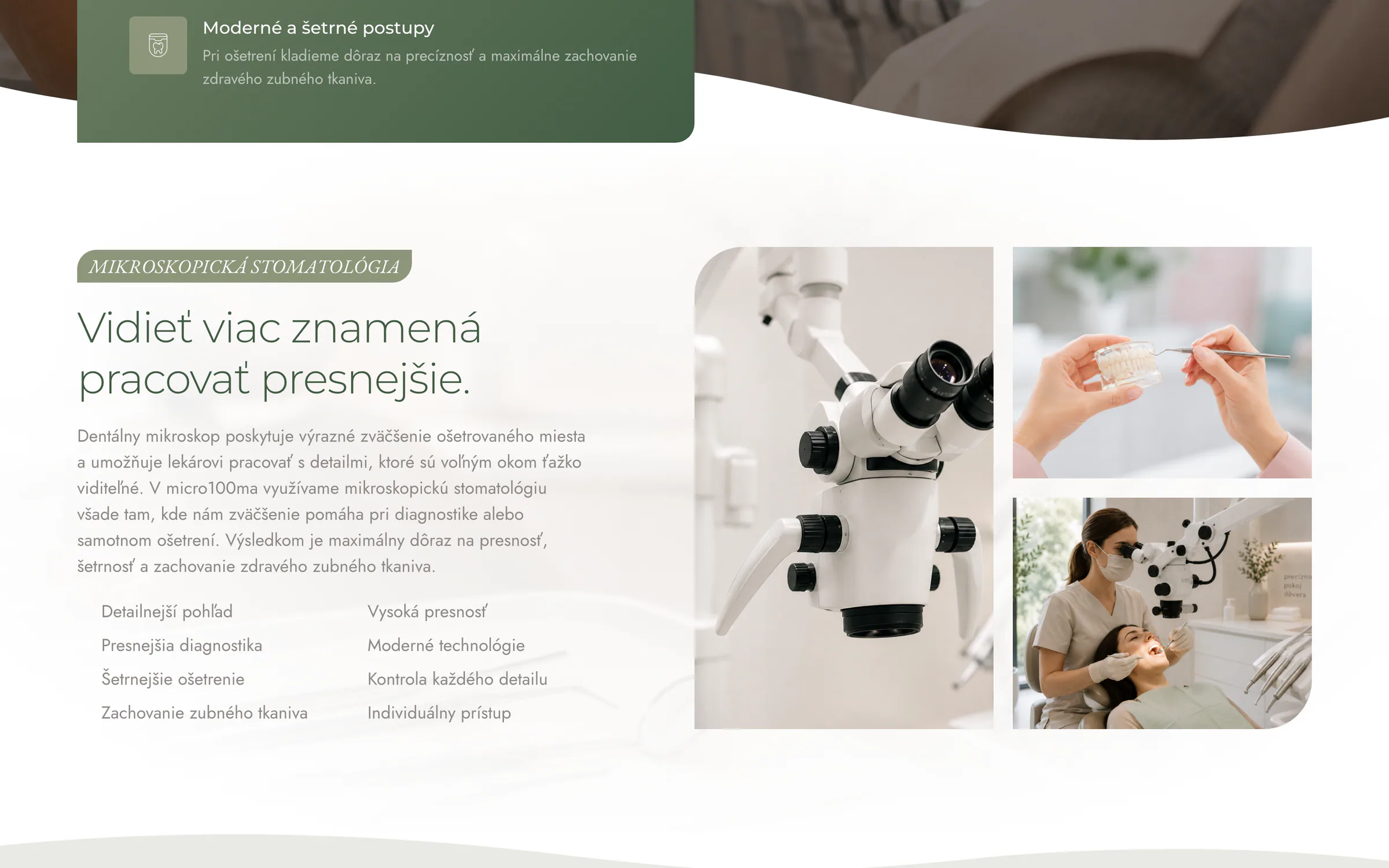 Sekcia „Vidieť viac znamená pracovať presnejšie“ s fotografiami mikroskopu