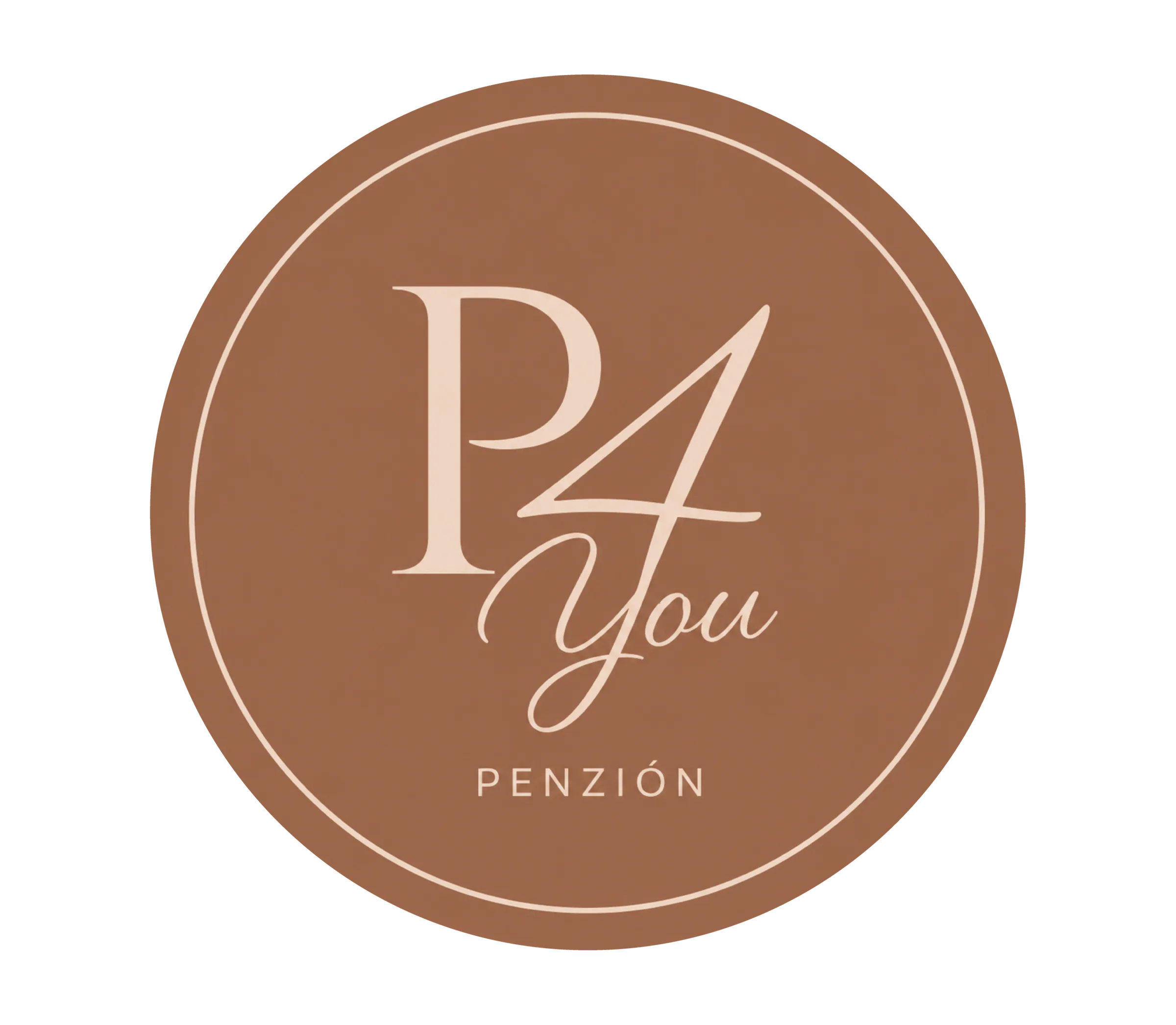 Logo P4You v kruhu: monogram penziónu