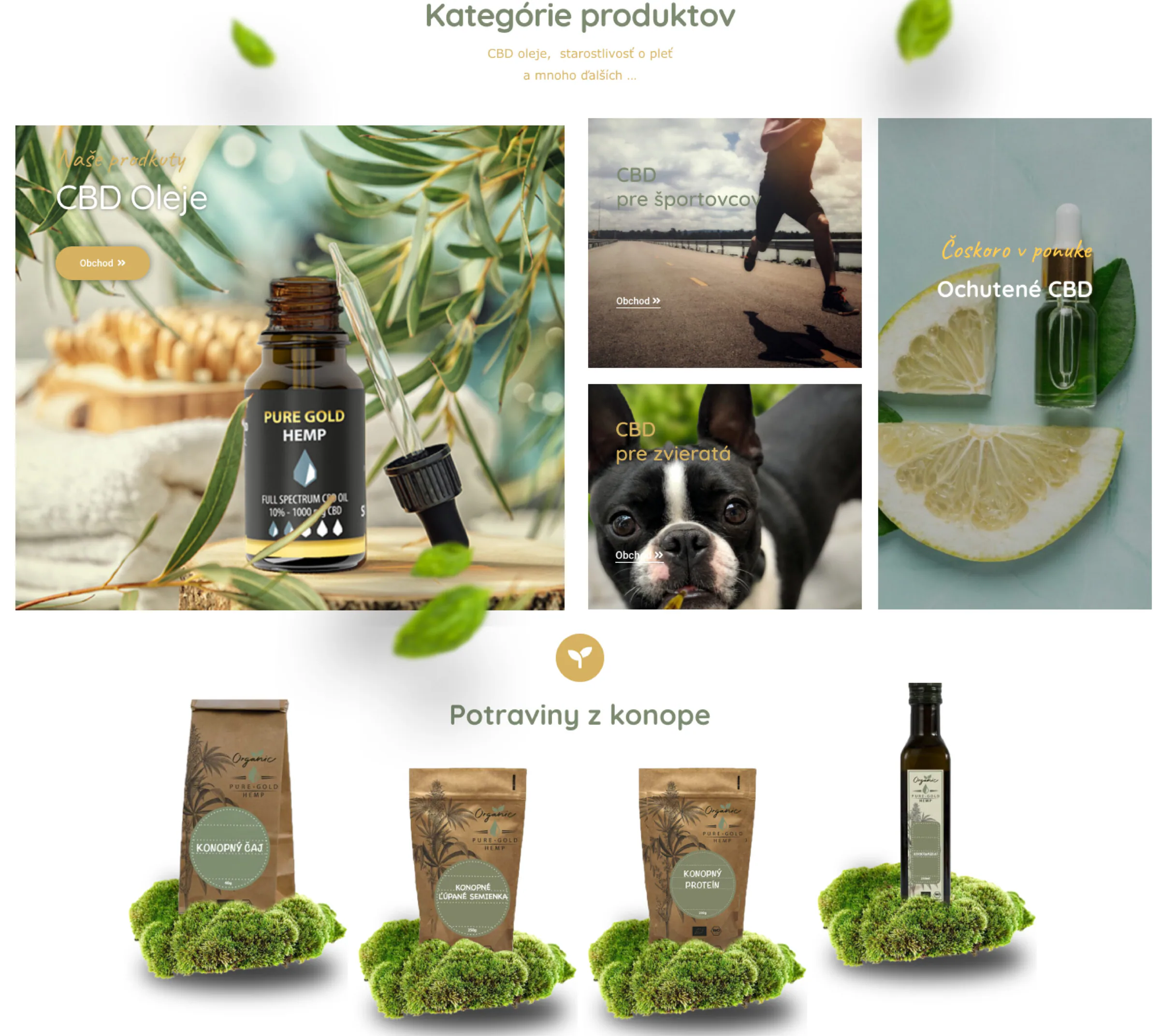 Kategórie produktov na e-shope Puregold Hemp