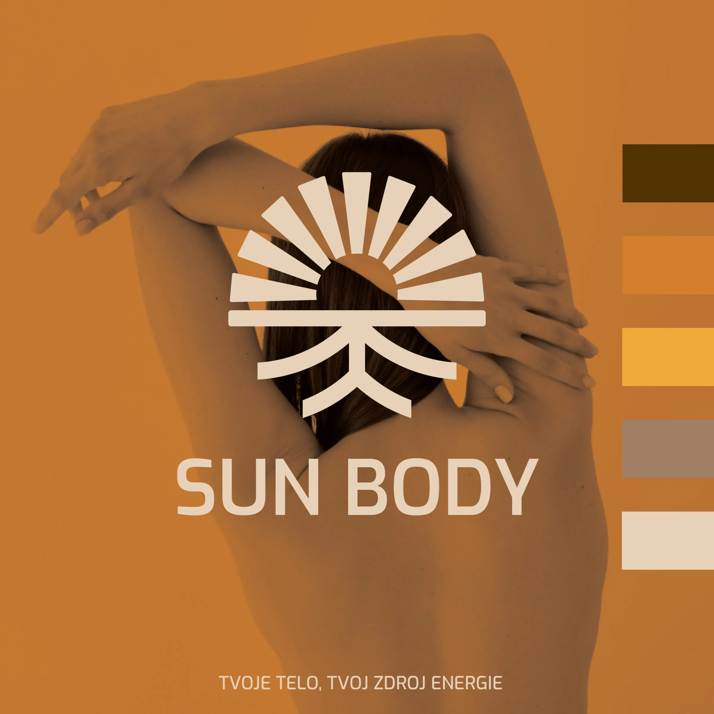 Logo SunBody na pozadí so ženou v tréningovom oblečení