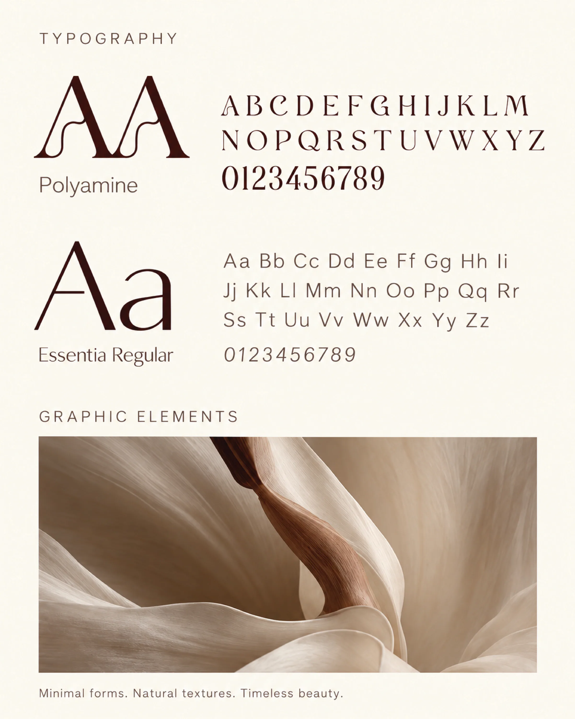 Typografická tabuľa VELUNA s písmami Polyamine a Essentia