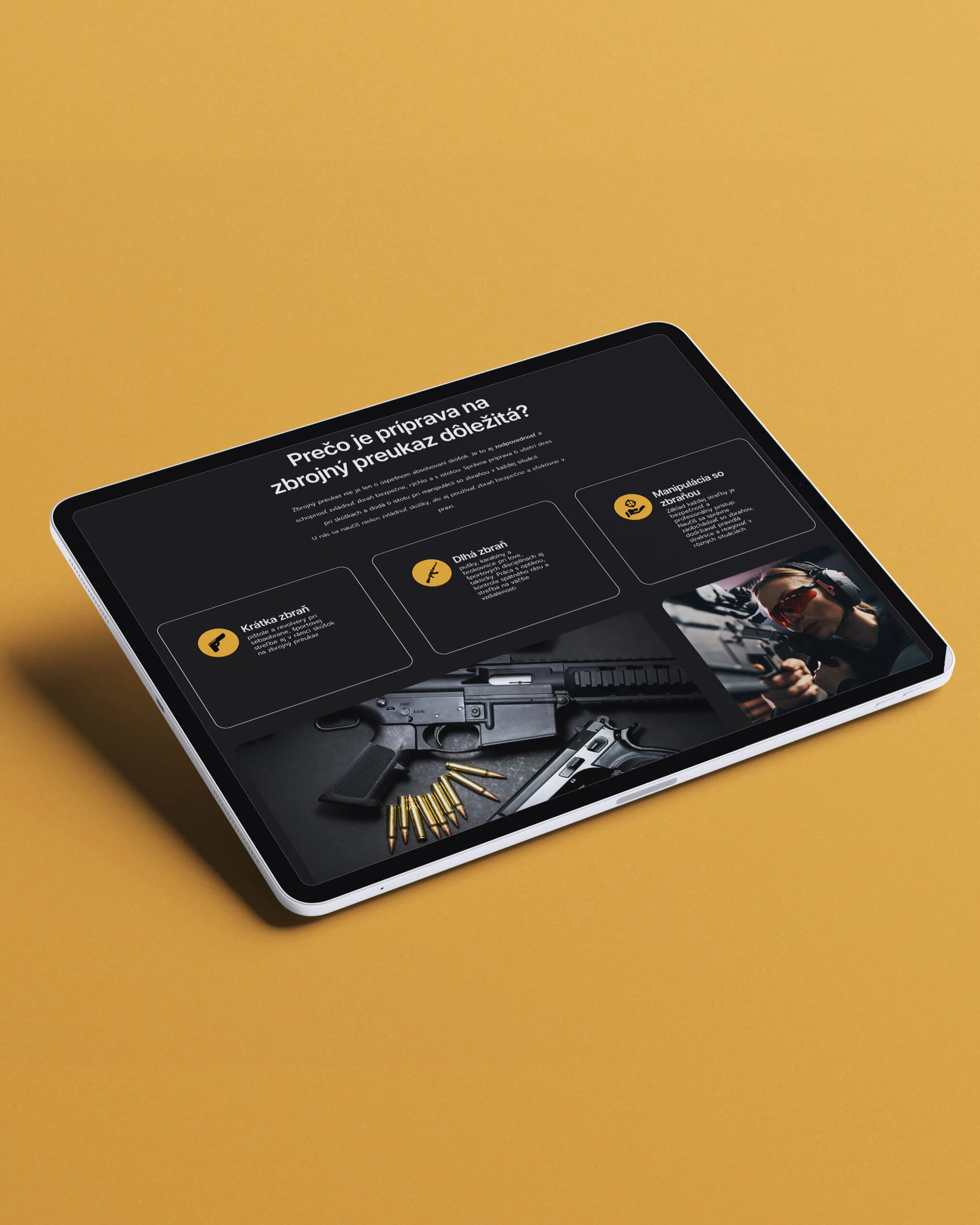 Web WAM Tactical na tablete na žltom pozadí