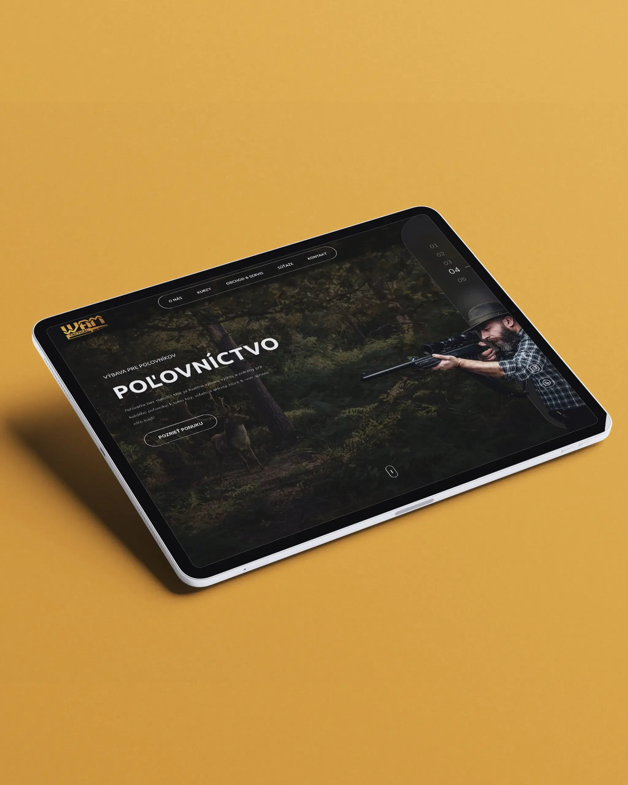 Stránka poľovníctvo na tablete